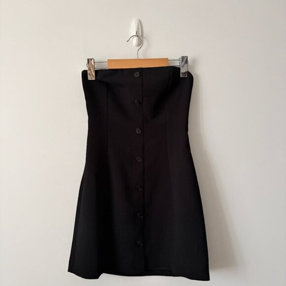 Aritzia Wilfred Rarity Dress Strapless Crepe Button Up Mini Black Size 2 - Picture 5 of 8